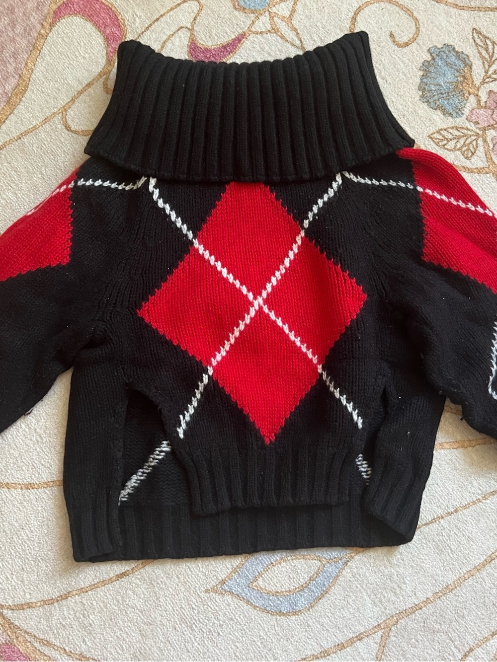 Alexander McQueen Black and Red Argyle Turtleneck Sweater